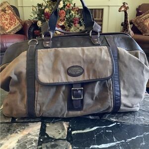 Fossil waxed canvas leather large weekender travel duffle bag 28x14